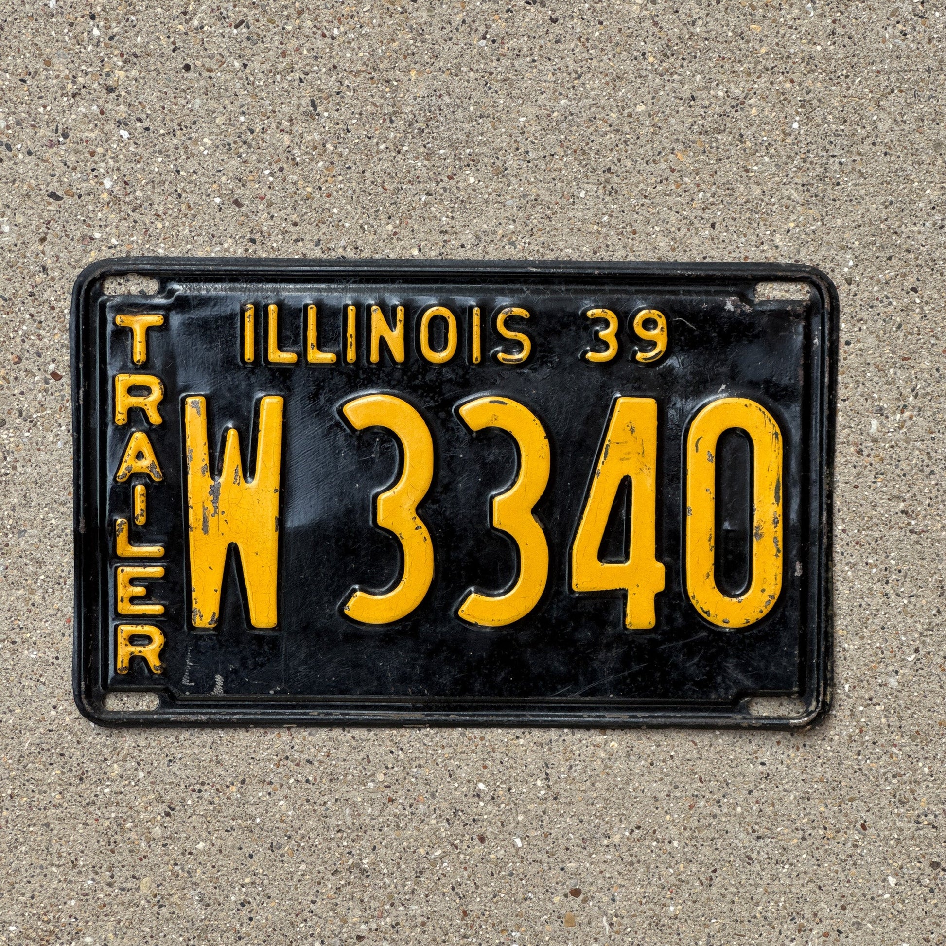 Photo of a 1939 Illinois Trailer License Plate Auto Tag Garage Decor Vintage W 3340