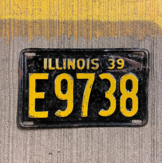 Photo of a 1939 Illinois Truck License Plate Auto Tag Garage Decor Vintage E 9738 with original patina