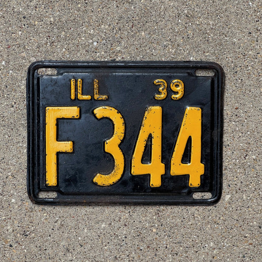 Photo of a 1939 Illinois Truck License Plate Auto Tag Garage Decor Vintage F 344 with original patina