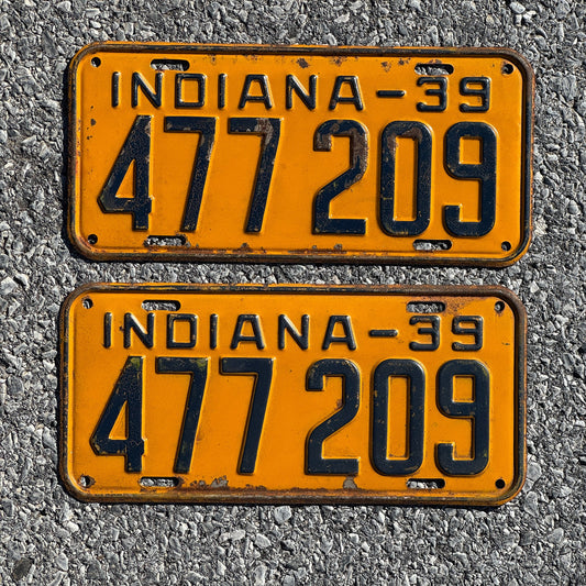Photo of a 1939 Indiana License Plate Pair Auto Tag Garage Decor Vintage 477209