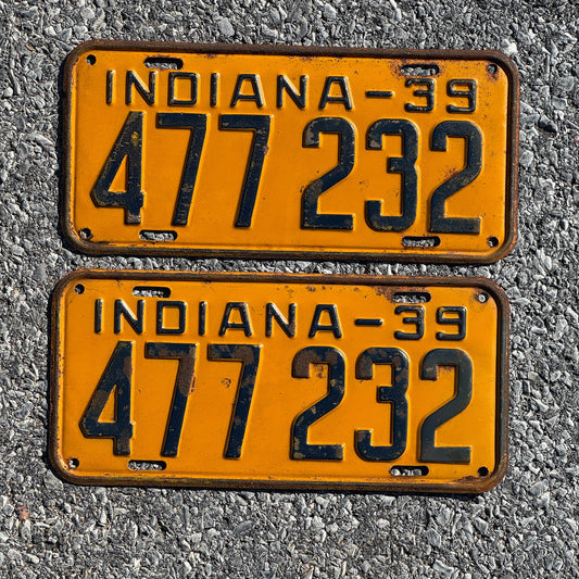Photo of a 1939 Indiana License Plate Pair Auto Tag Garage Decor Vintage 477232