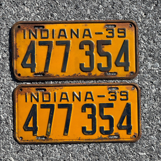 Photo of a 1939 Indiana License Plate Pair Auto Tag Garage Decor Vintage 477354