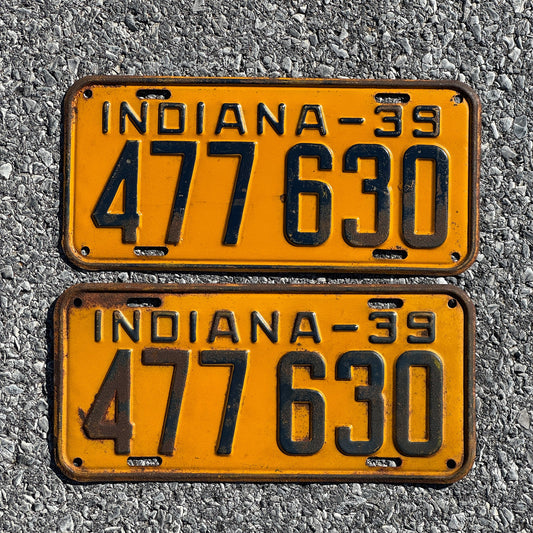 Photo of a 1939 Indiana License Plate Pair Auto Tag Garage Decor Vintage 477630