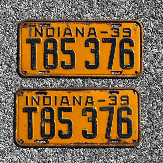 Photo of a 1939 Indiana Truck License Plate Pair Auto Tag Garage Decor Vintage T 85 376