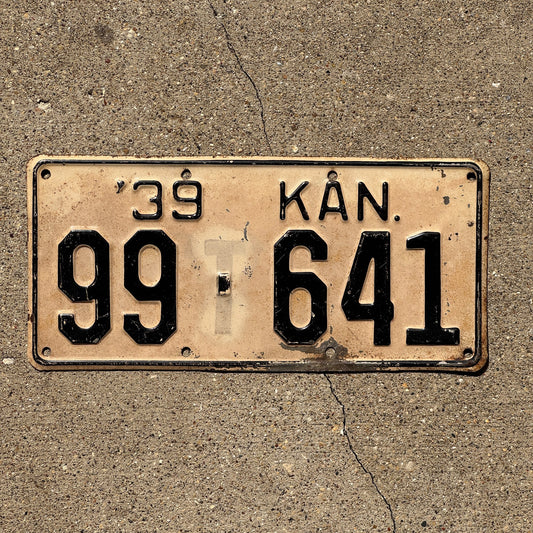 Photo of a 1939 Kansas License Plate Auto Tag Garage Decor Vintage Ghost T? 99 641