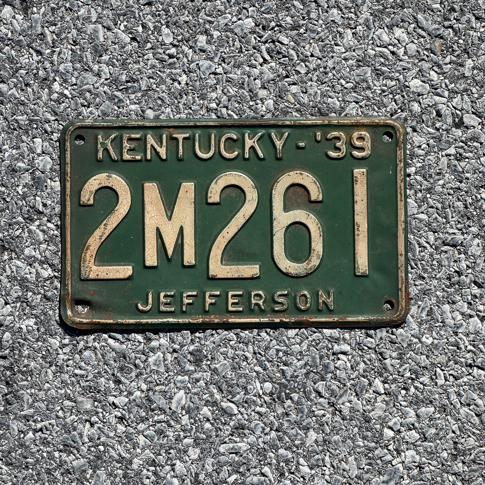 Photo of a 1939 Kentucky License Plate Auto Tag Garage Decor Vintage Jefferson County 2M261
