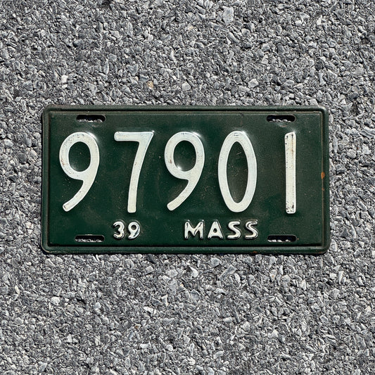 Photo of a 1939 Massachusetts License Plate Auto Tag Garage Decor Vintage 97901