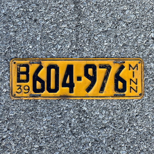 Photo of a 1939 Minnesota License Plate Auto Tag Garage Decor Vintage B 604 976