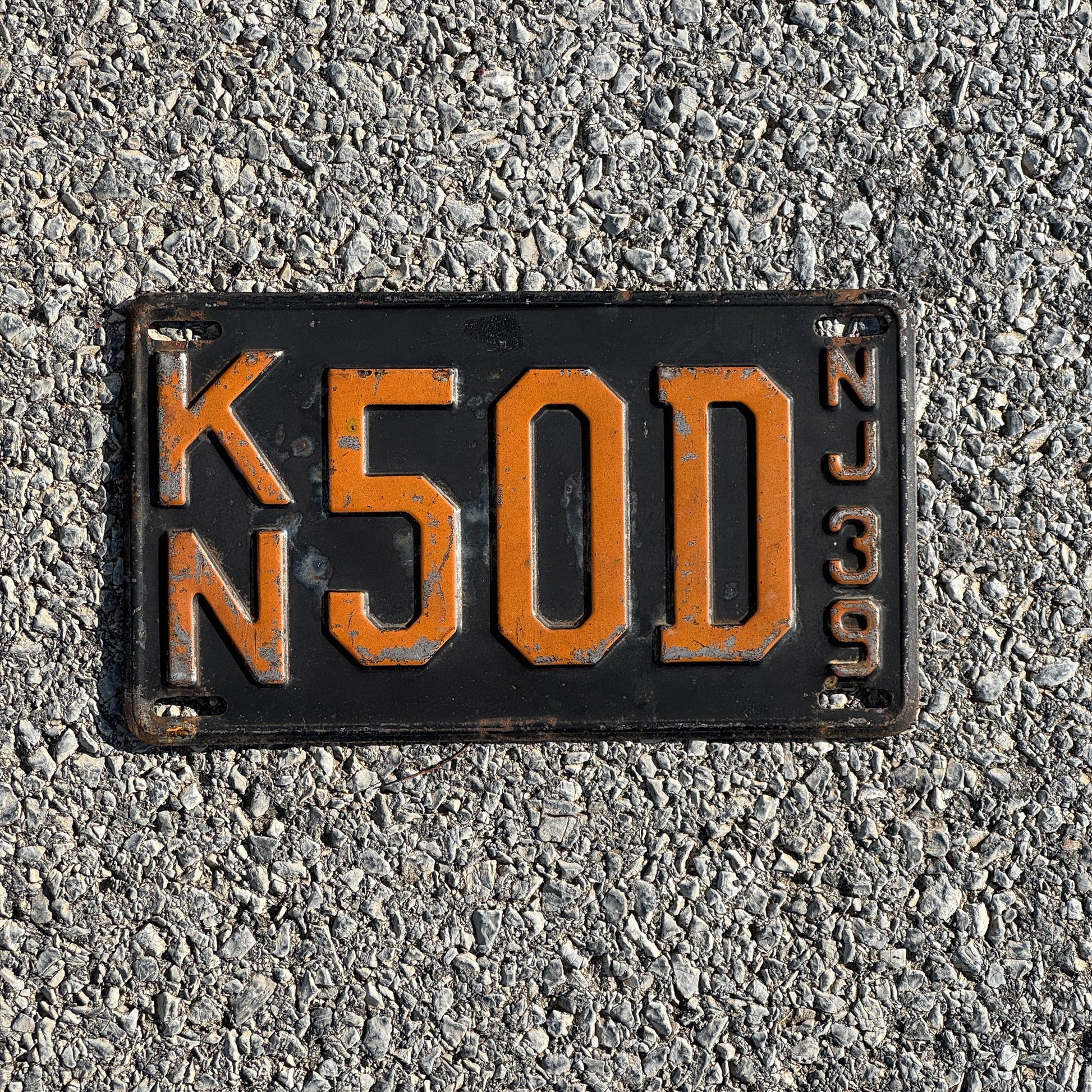 Photo of a 1939 New Jersey License Plate Auto Tag Garage Decor Vintage KN50D