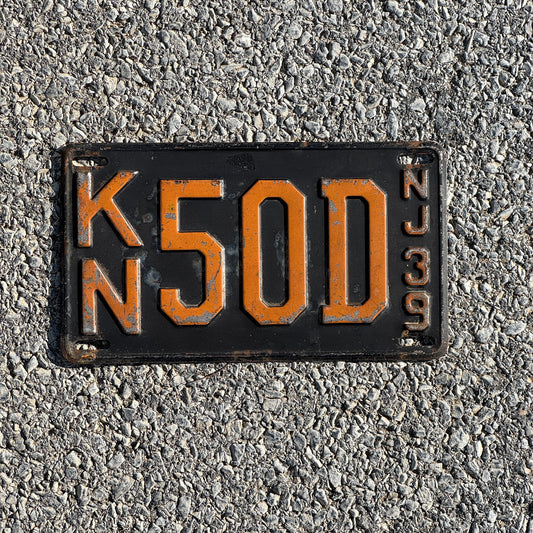 Photo of a 1939 New Jersey License Plate Auto Tag Garage Decor Vintage KN50D