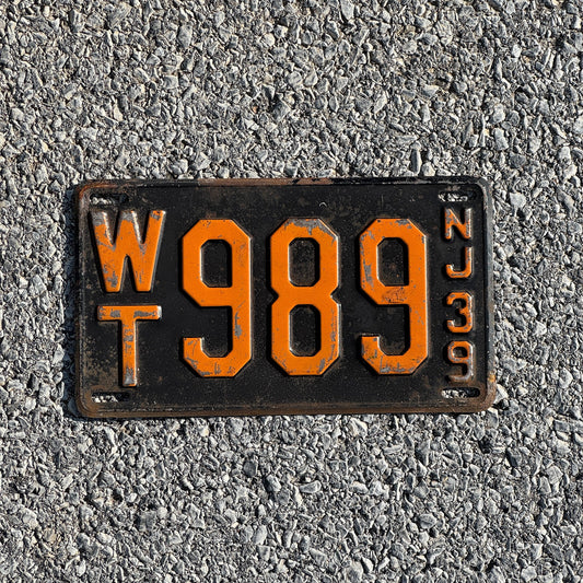 Photo of a 1939 New Jersey License Plate Auto Tag Garage Decor Vintage WT989