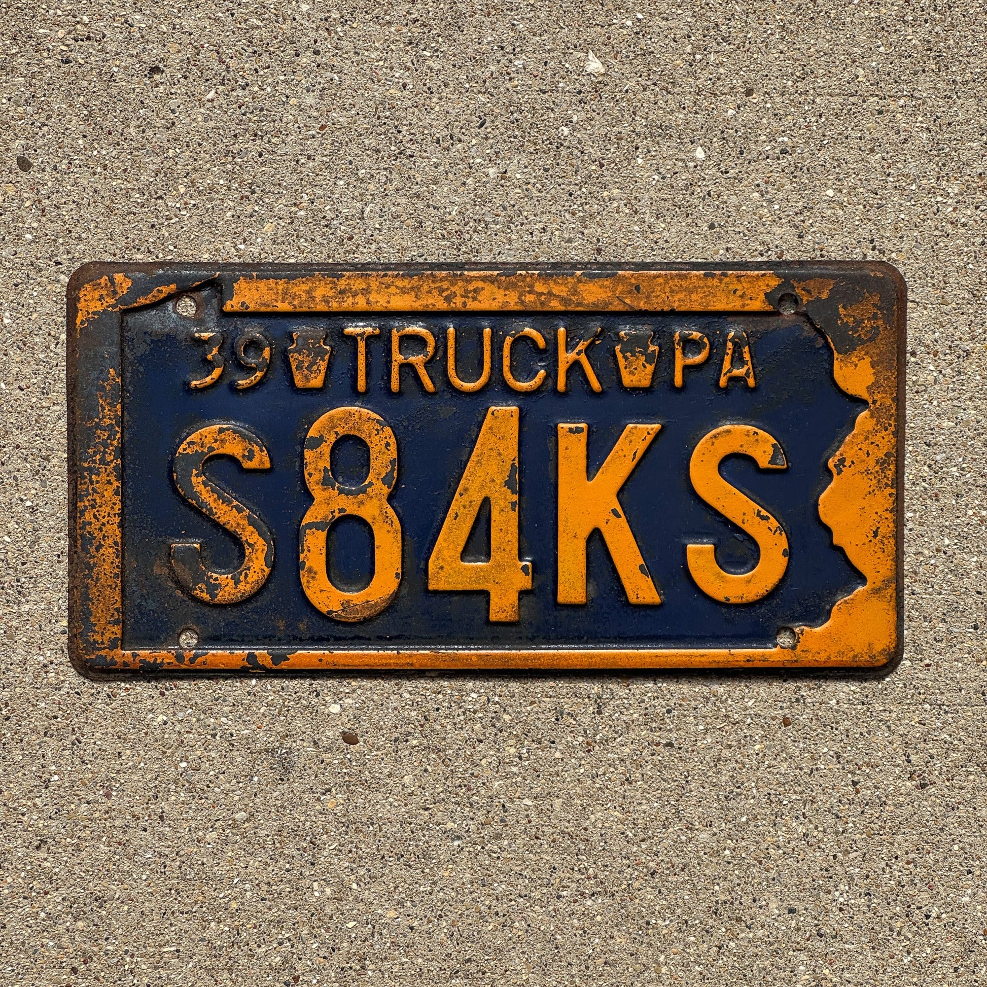 Photo of a 1939 Pennsylvania Truck License Plate Auto Tag Garage Decor Vintage S 84 KS