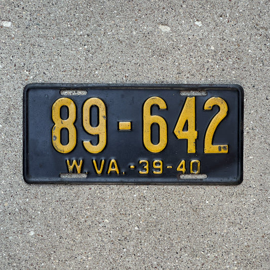 Photo of a 1939 West Virginia License Plate Auto Tag Garage Decor Vintage 89 642 with original patina