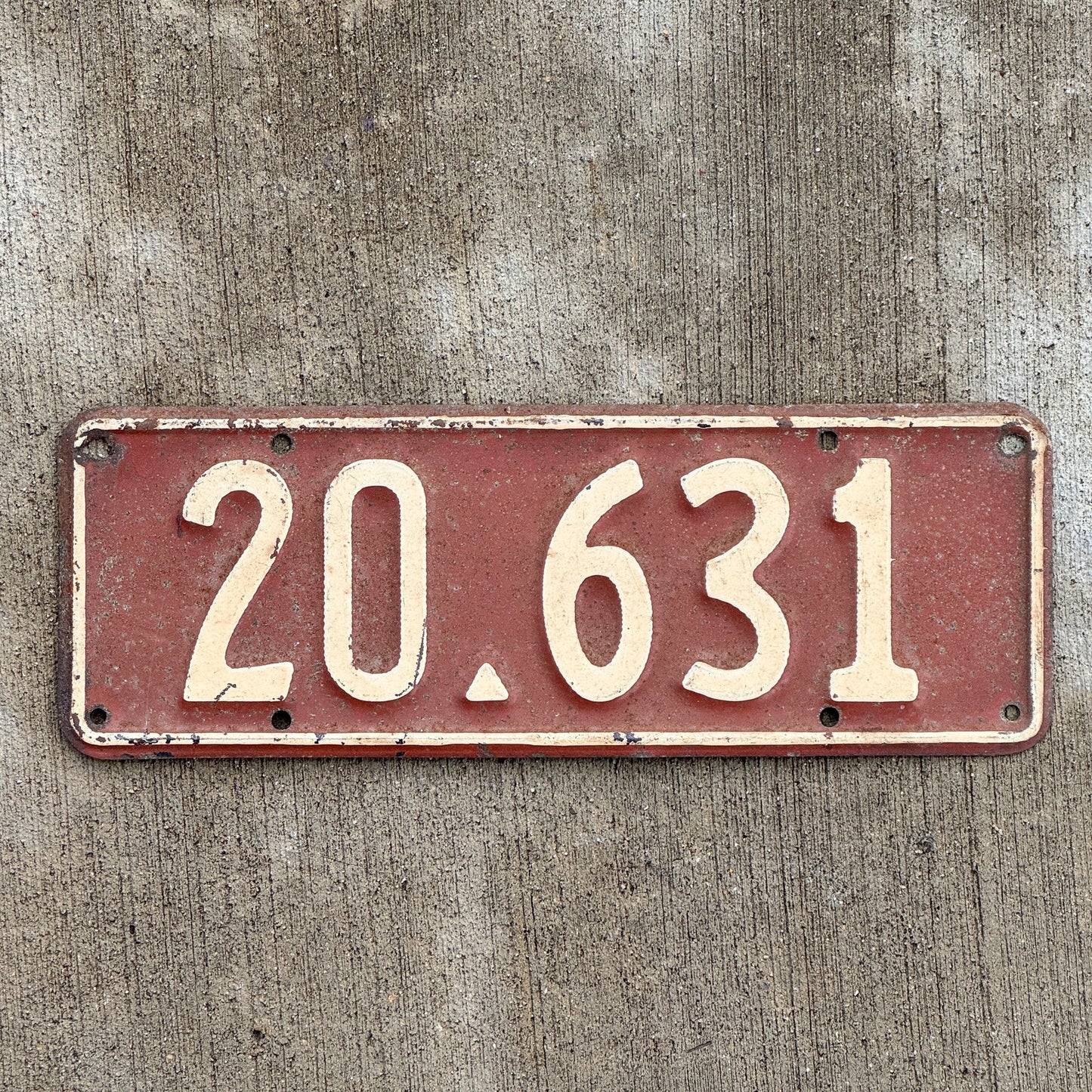 Photo of a 1940 1941 New Zealand License Plate Auto Tag Garage Decor Vintage 20 631 with original patina