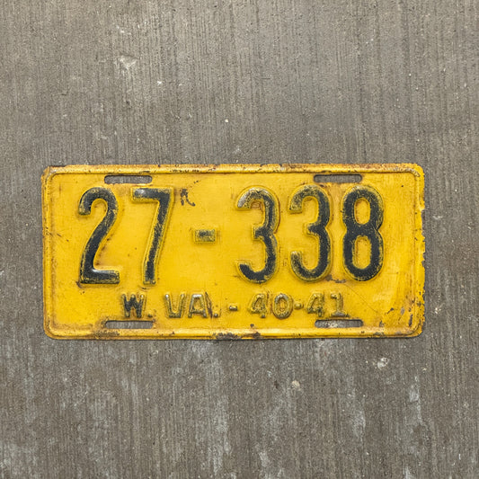 Photo of a 1940 1941 West Virginia License Plate Auto Tag Garage Decor Vintage 27 338 with original patina