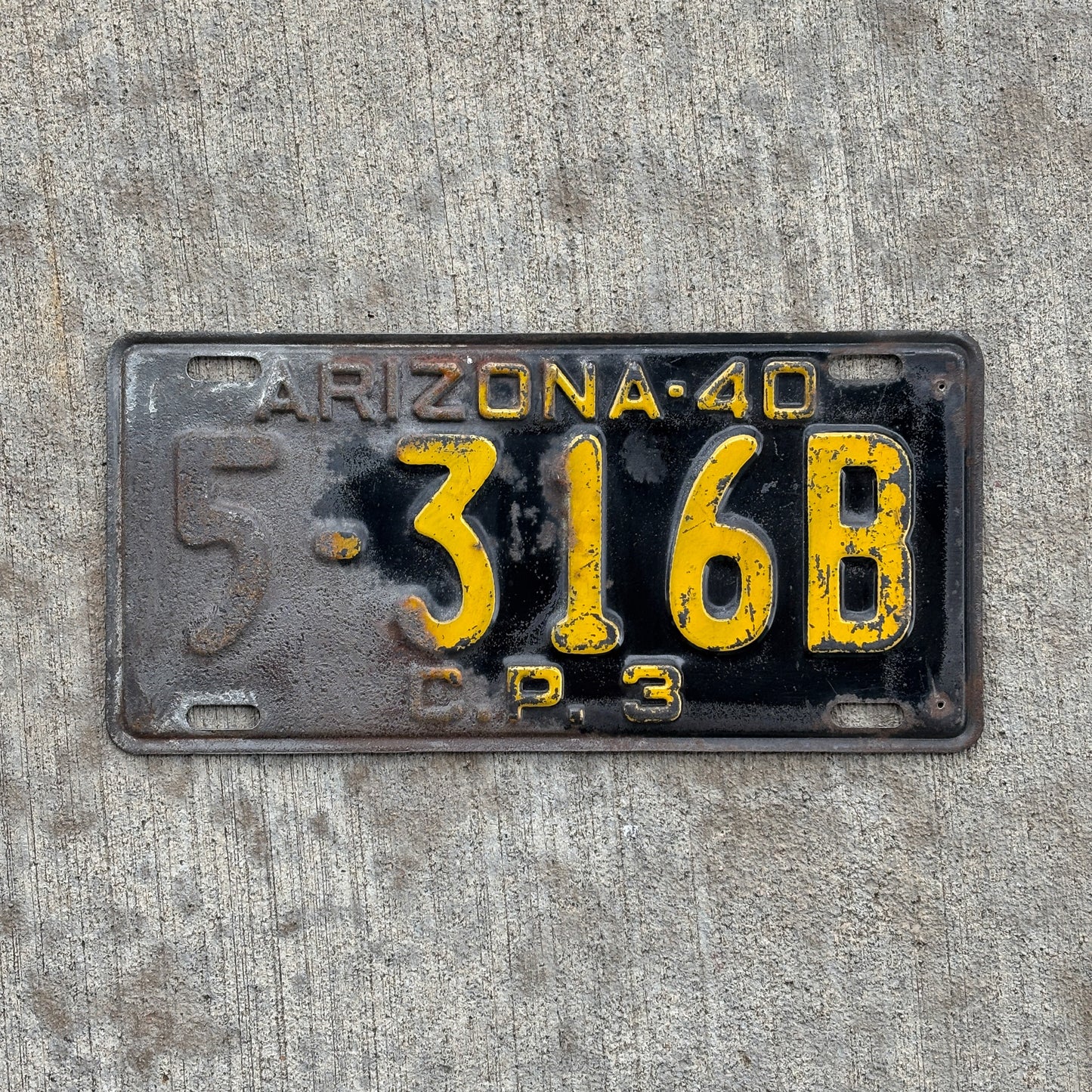 Photo of a 1940 Arizona Truck License Plate Auto Tag Garage Decor Vintage Pneumatic Tire CP 2 5 316B with original patina