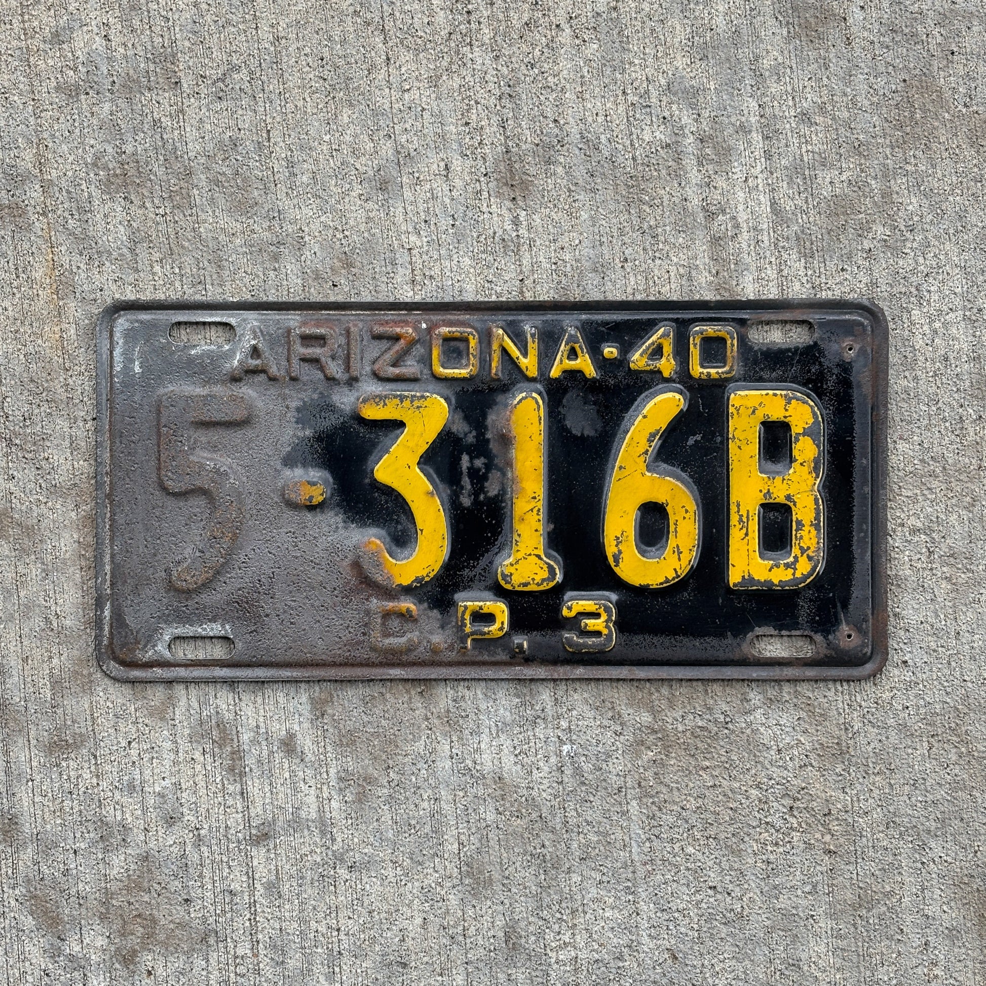 Photo of a 1940 Arizona Truck License Plate Auto Tag Garage Decor Vintage Pneumatic Tire CP 2 5 316B with original patina
