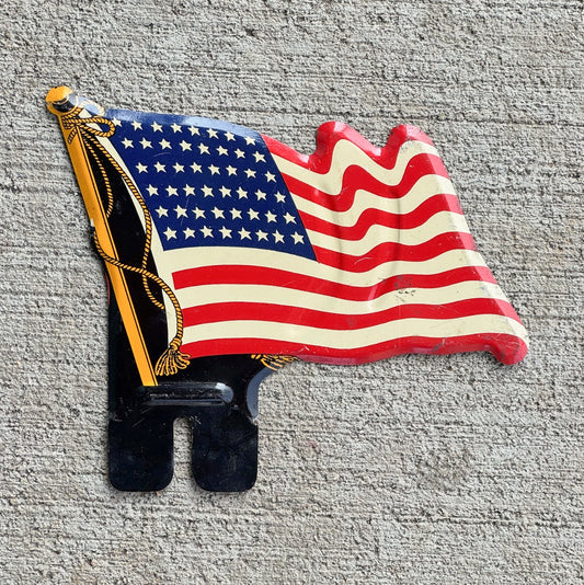Photo of a 1940 Era American Flag License Plate Topper Auto Tag Garage Decor Vintage USA Americana America Graphic US with original patina