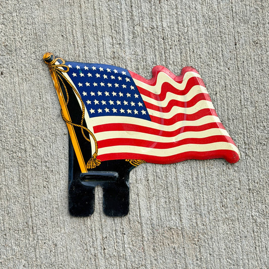 Photo of a 1940 Era American Flag License Plate Topper Auto Tag Garage Decor Vintage
 USA Americana America Graphic US with original patina