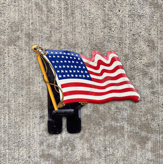 Photo of a 1940 Era American Flag License Plate Topper Auto Tag Garage Decor Vintage USA Americana America Graphic US with original patina