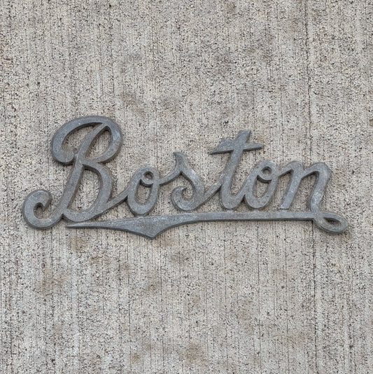 Photo of a 1940 Era Boston Massachusetts License Plate Topper Auto Tag Garage Decor Vintage Duquesne Pattern Pittsburgh with original patina