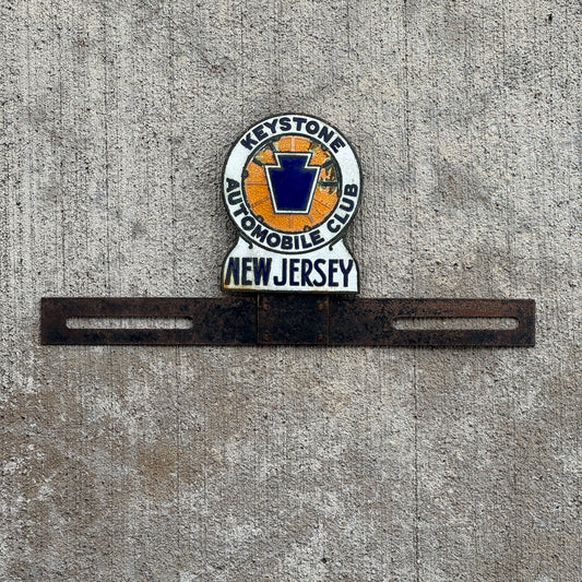 Photo of a 1940 Era Keystone Auto Club New Jersey Porcelain License Plate Topper Auto Tag Garage Decor Vintage with original patina