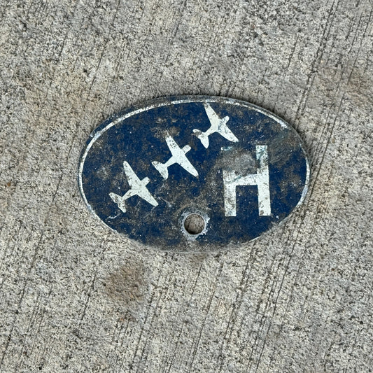 Photo of a 1940 Era Republic Aviation Corp Auto Tag Garage Decor Vintage Parking Permit WW2 Home Front with original patina