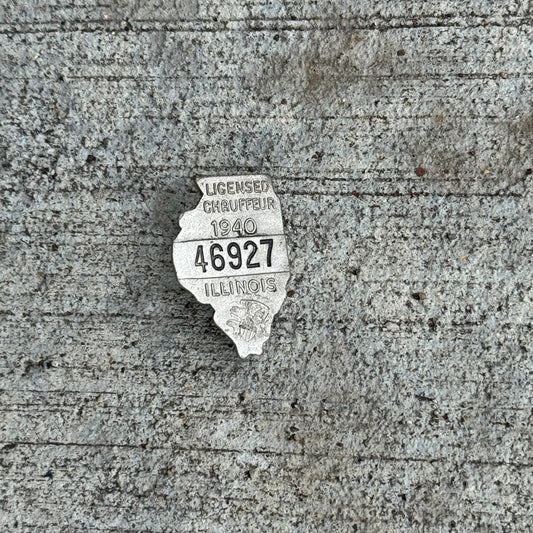 Photo of a 1940 Illinois Chauffeur Badge License Plate Auto Tag Garage Decor Vintage Pin Vintage Automobilia 46927 with original patina