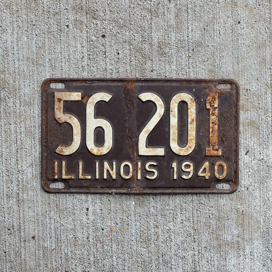 Photo of a 1940 Illinois License Plate Auto Tag Garage Decor Vintage 56 201 with original patina