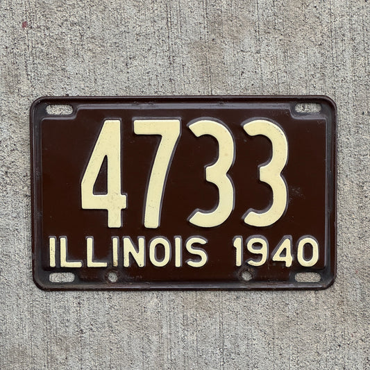Photo of a 1940 Illinois License Plate Auto Tag Garage Decor Vintage Low Number Four Digit 4733 with original patina