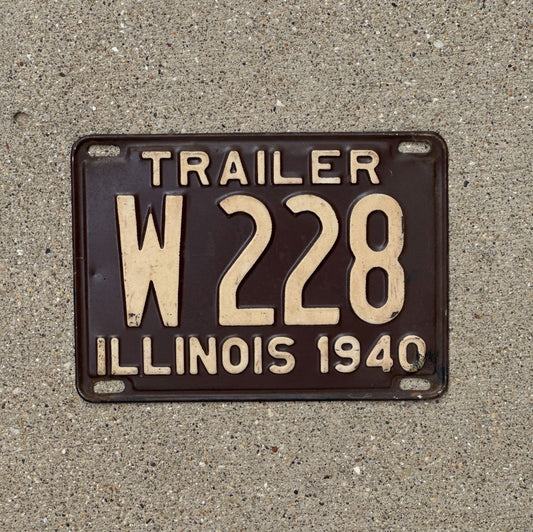 Photo of a 1940 Illinois Trailer License Plate Auto Tag Garage Decor Vintage W 228 with original patina