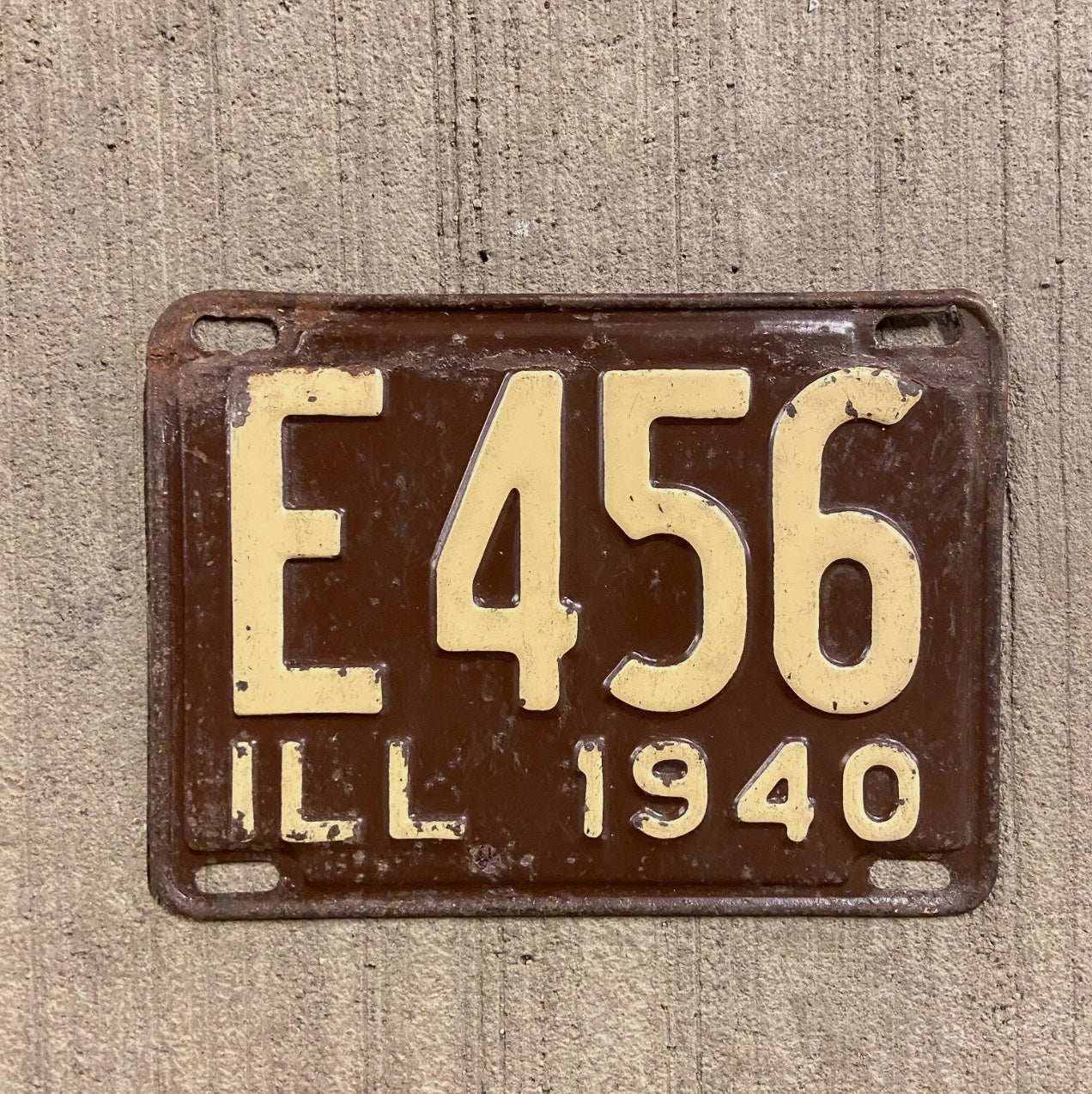Photo of a 1940 Illinois Truck License Plate Auto Tag Garage Decor Vintage E 456 with original patina