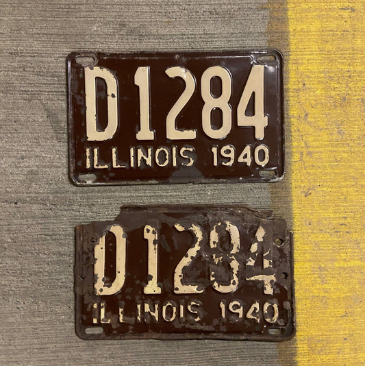 Photo of a 1940 Illinois Truck License Plate Pair Auto Tag Garage Decor Vintage D 1284 with original patina