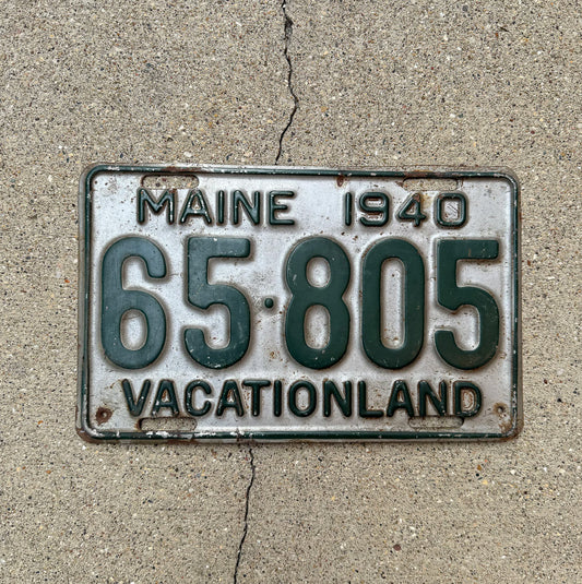 Photo of a 1940 Maine License Plate Auto Tag Garage Decor Vintage 65 805 with original patina