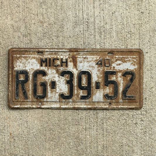 Photo of a 1940 Michigan License Plate Auto Tag 2 Vintage Garage RG 39 52 with original patina