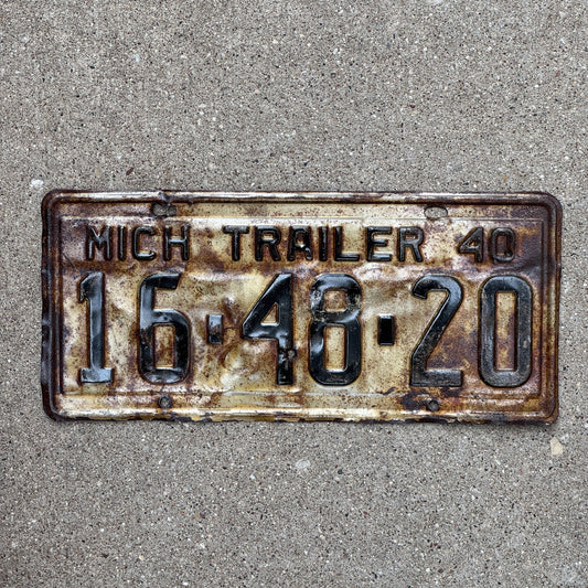 Photo of a 1940 Michigan TRAILER License Plate Auto Tag Garage Decor Vintage 164820