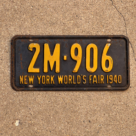 Photo of a 1940 New York License Plate Auto Tag Garage Decor Vintage World's Fair 2M 906