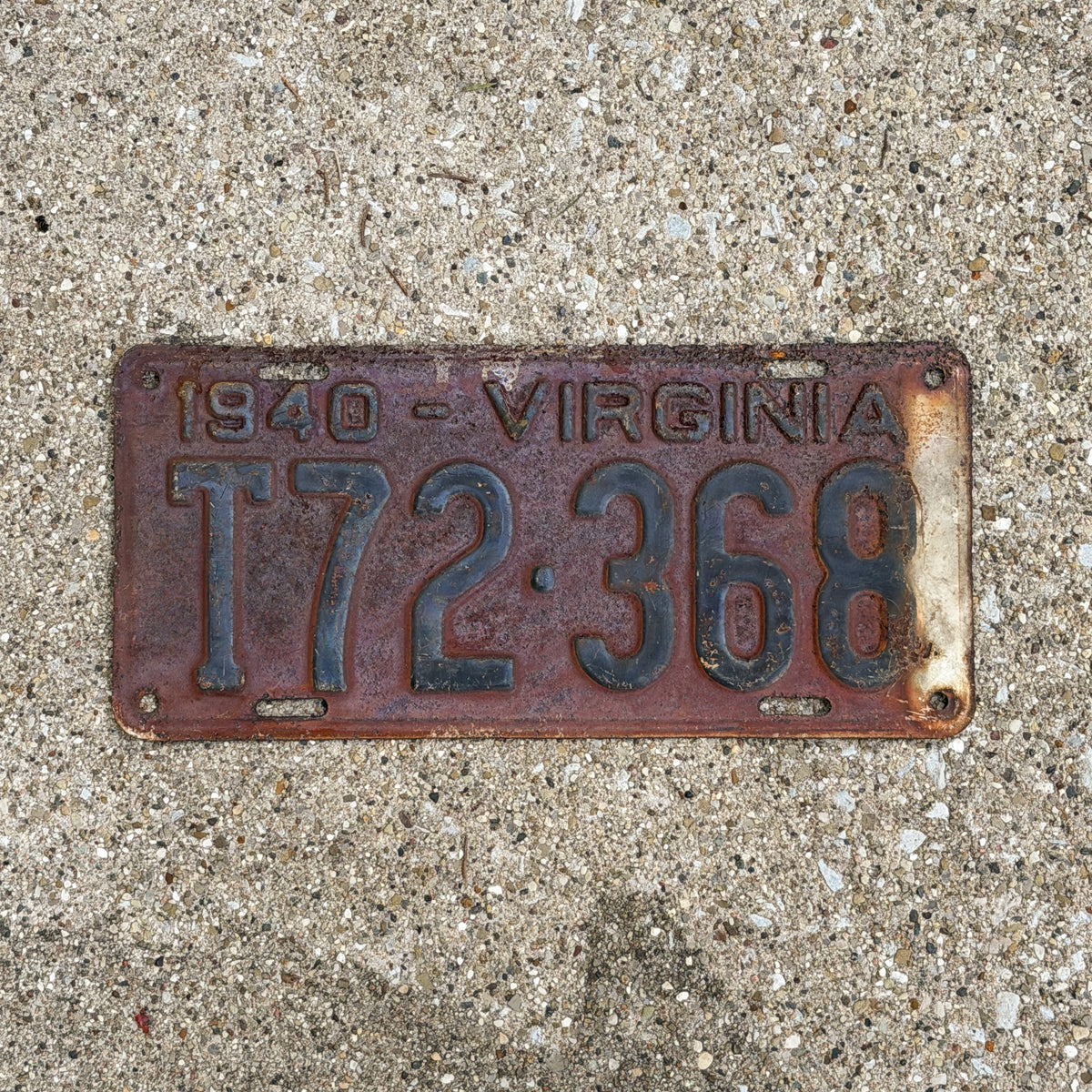 Photo of a 1940 Virginia Truck License Plate Auto Tag Garage Decor Vintage T72 368 with original patina