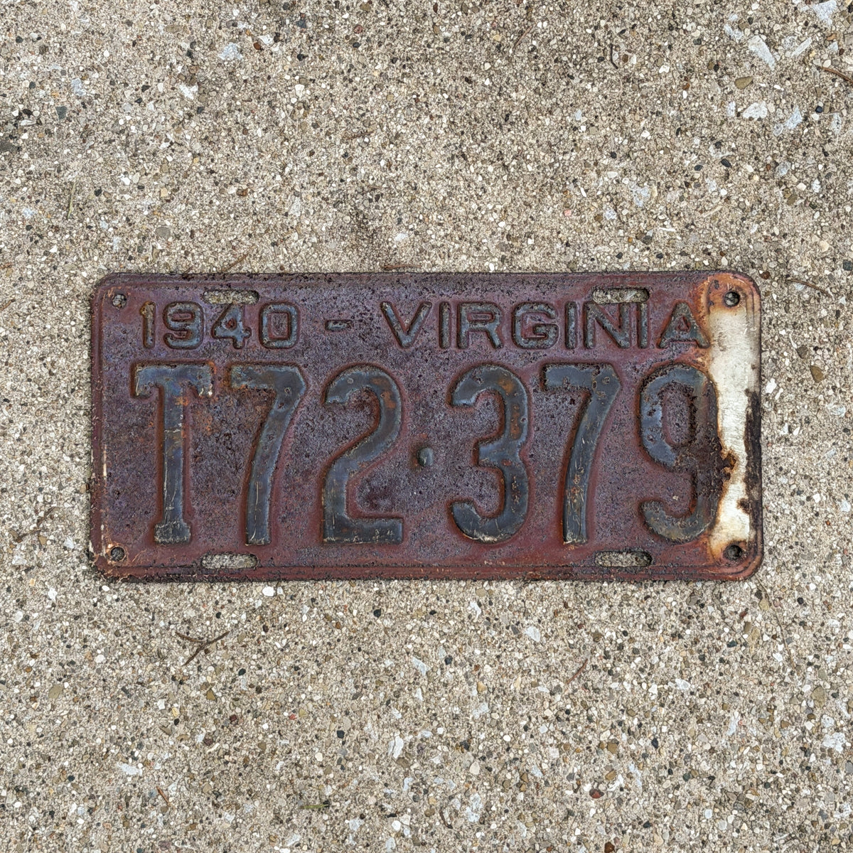 Photo of a 1940 Virginia Truck License Plate Auto Tag Garage Decor Vintage T72 379 with original patina