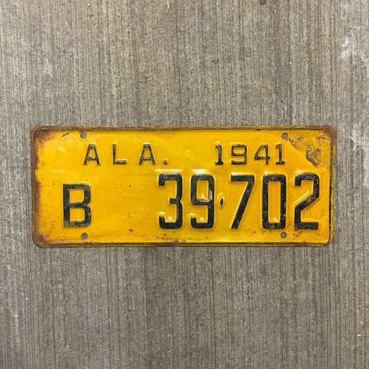 Photo of a 1941 Alabama License Plate Auto Tag Garage Decor Vintage B 39 702 with original patina