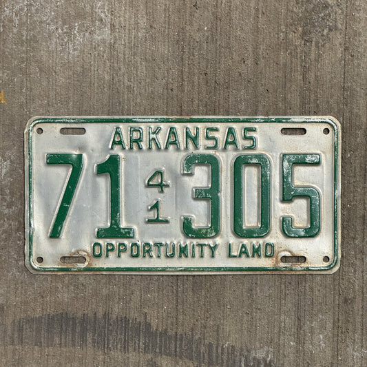 Photo of a 1941 Arkansas License Plate Auto Tag Garage Decor Vintage 71 305 with original patina