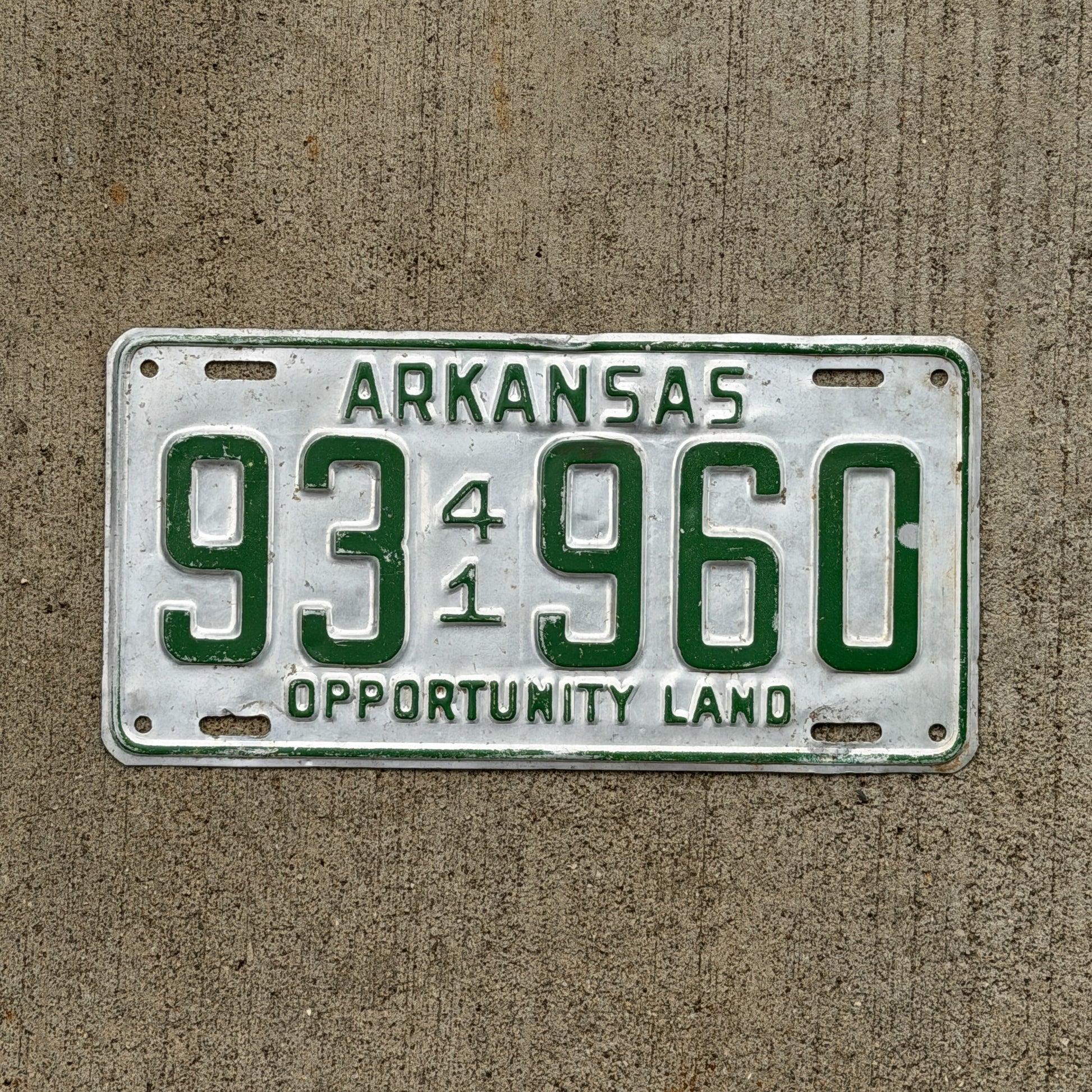 Photo of a 1941 Arkansas License Plate Auto Tag Garage Decor Vintage 93960 with original patina