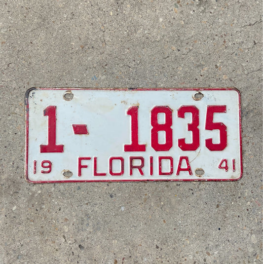 Photo of a 1941 Florida License Plate Auto Tag Garage Decor Vintage Dade County 1 1835 with original patina