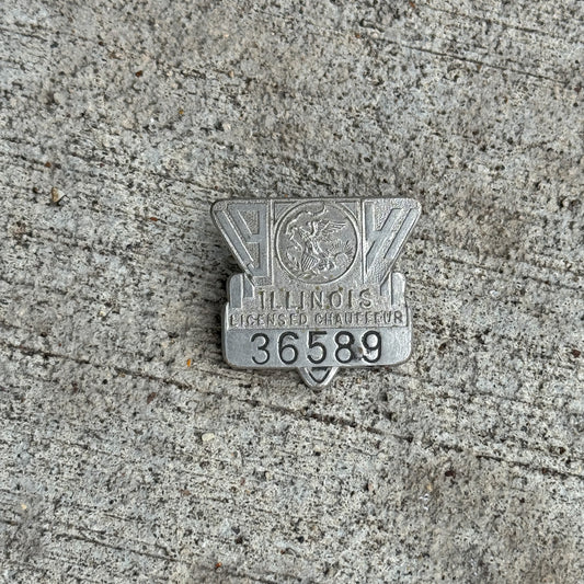 Photo of a 1941 Illinois Chauffeur Badge License Plate Auto Tag Garage Decor Vintage Pin Vintage Automobilia 36589 with original patina