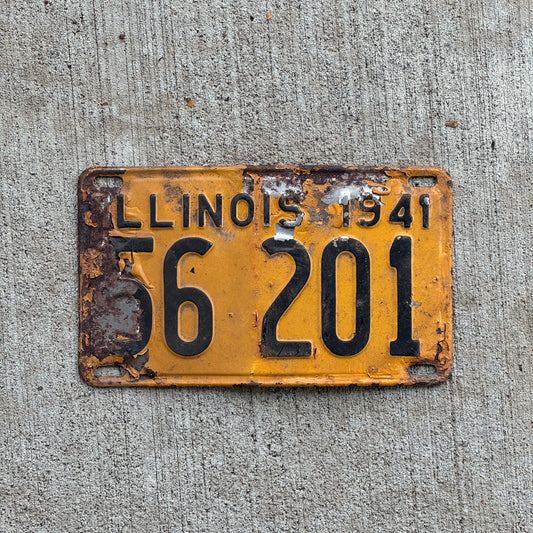 Photo of a 1941 Illinois License Plate Auto Tag Garage Decor Vintage 56 201 with original patina