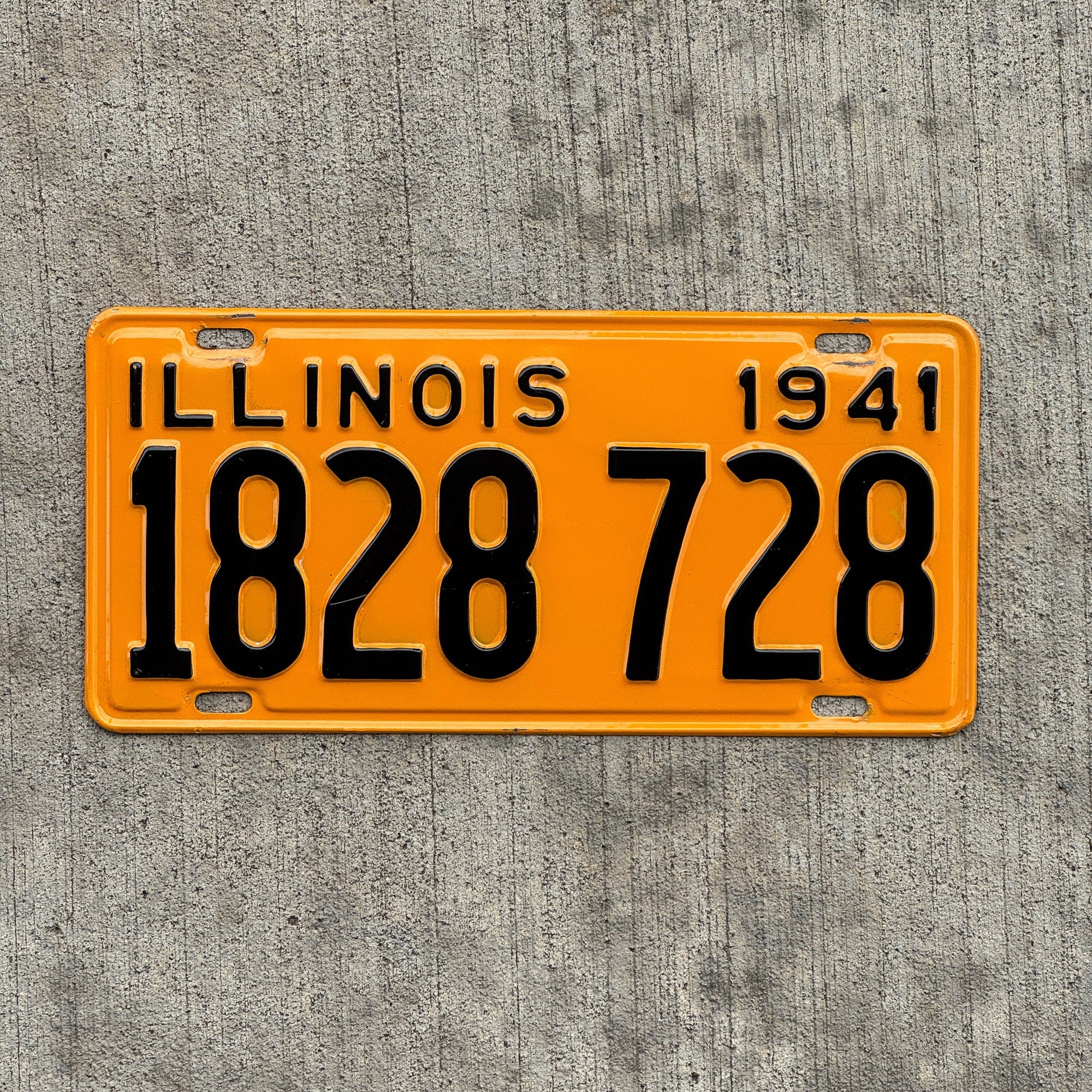 Photo of a 1941 Illinois License Plate Auto Tag Garage Decor Vintage High Quality 1828 728 with original patina