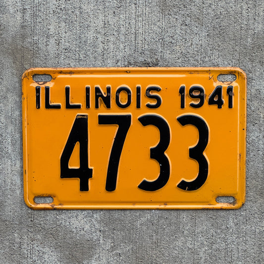 Photo of a 1941 Illinois License Plate Auto Tag Garage Decor Vintage Low Number Four Digit 4733 with original patina