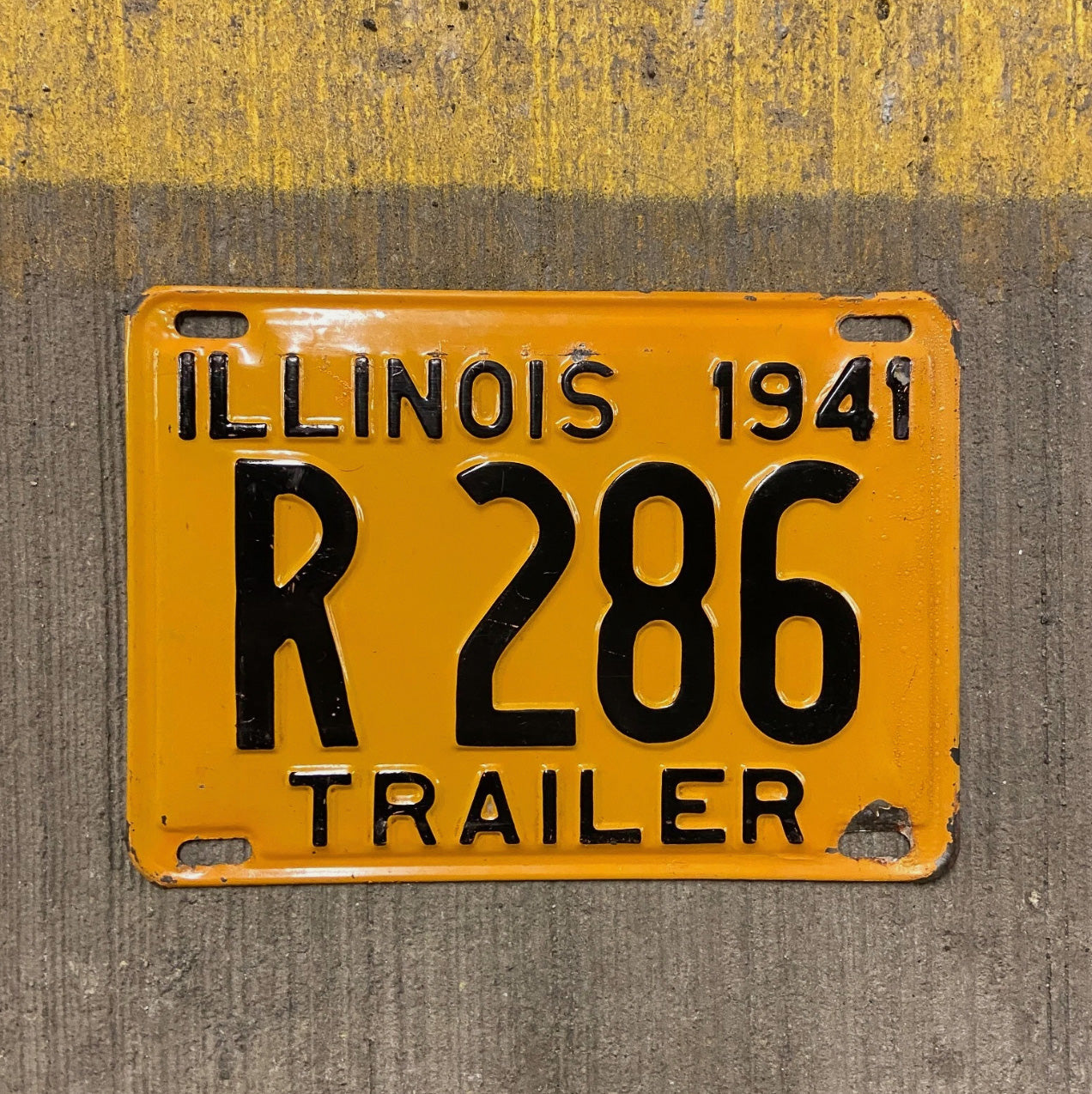 Photo of a 1941 Illinois Trailer License Plate Auto Tag Garage Decor Vintage R 286 with original patina