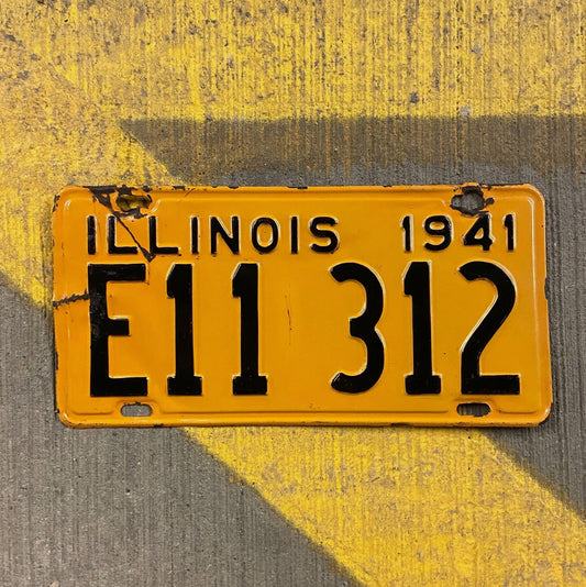 Photo of a 1941 Illinois Truck License Plate Auto Tag Garage Decor Vintage Chicago Area Code E 11312 with original patina