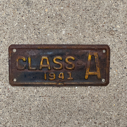 Photo of a 1941 Iowa Weight Class License Plate Auto Tag Garage Decor Vintage CLASS A with original patina